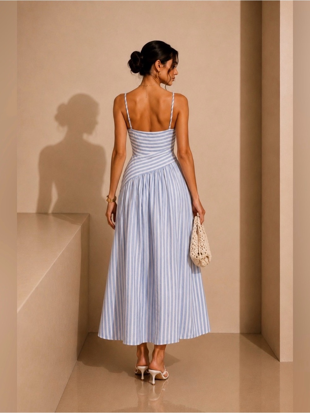 COMMENSE Striped Cut Out Asymmetrical Long Dress - Picture 2 of 3